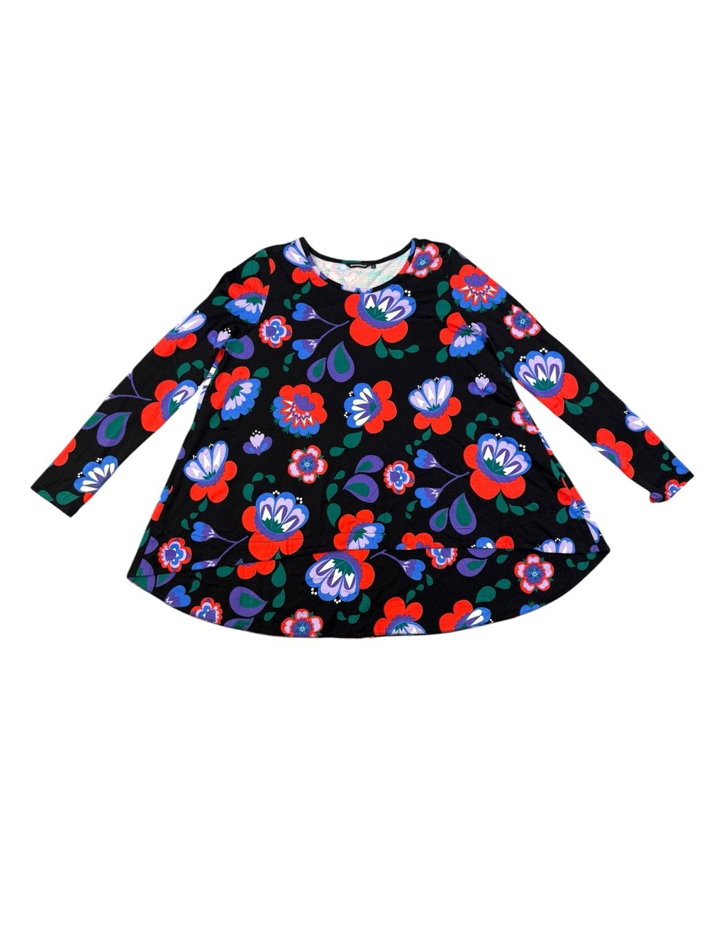 Marimekko Mukkamaija Floral Print Long Sleeve High-Low Top - Picture 2 of 8